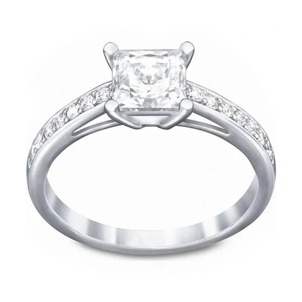 Swarovski Attract Ring Square Rhodium Plated size 5